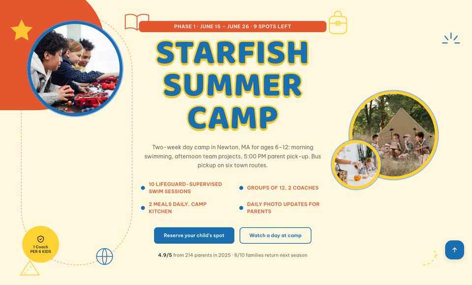 Summer Camp template — Hero section