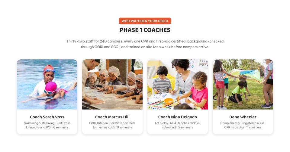 Summer Camp template — Coaches section