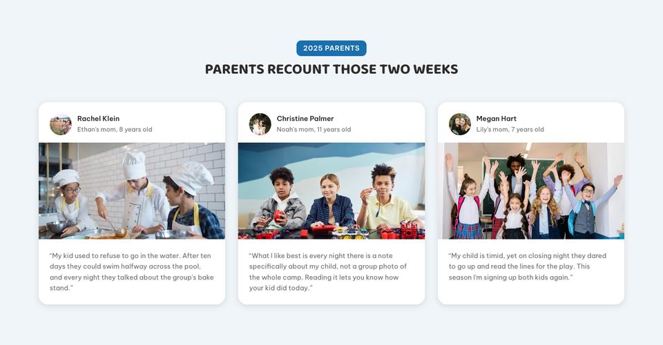 Summer Camp template — Parents' stories section