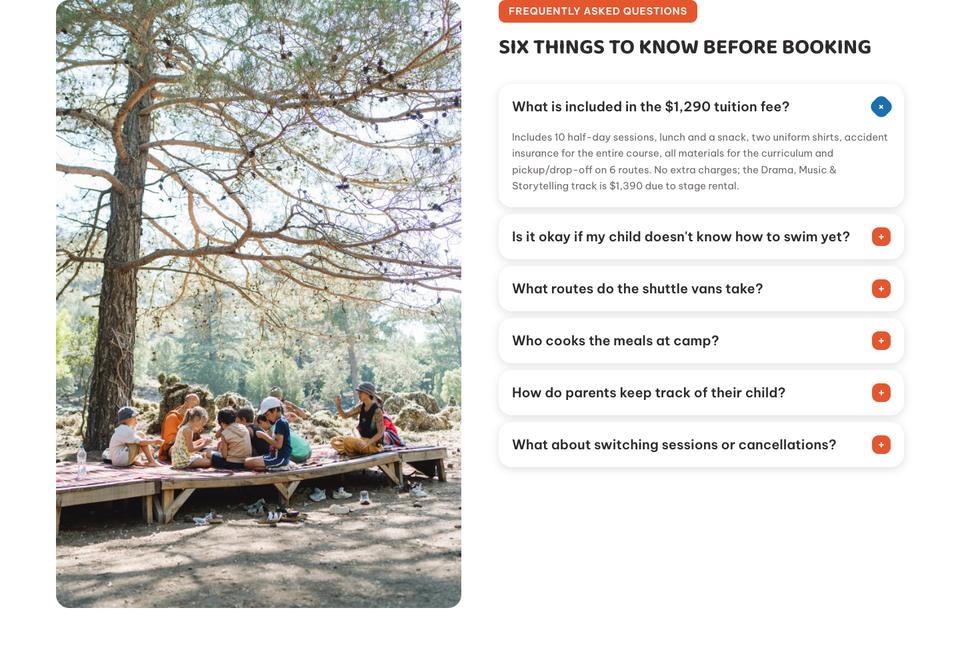 Summer Camp template — Questions section
