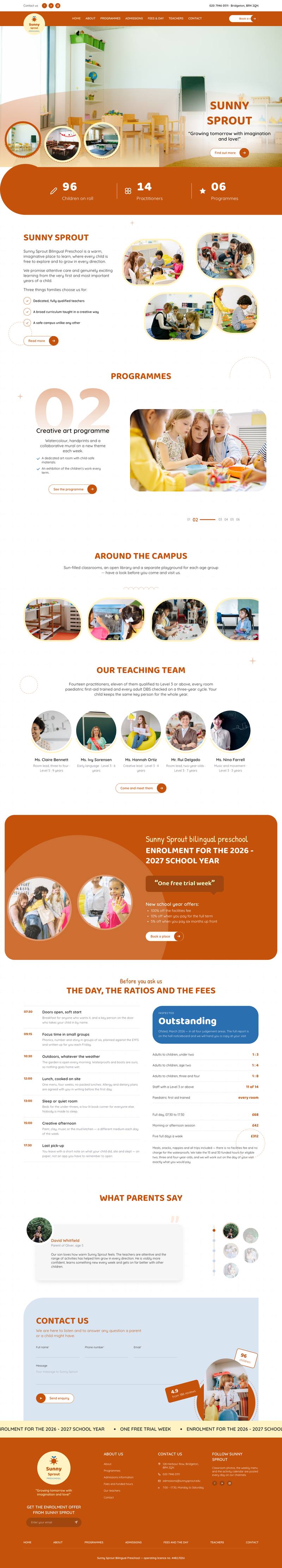 Preschool template, the whole page on desktop