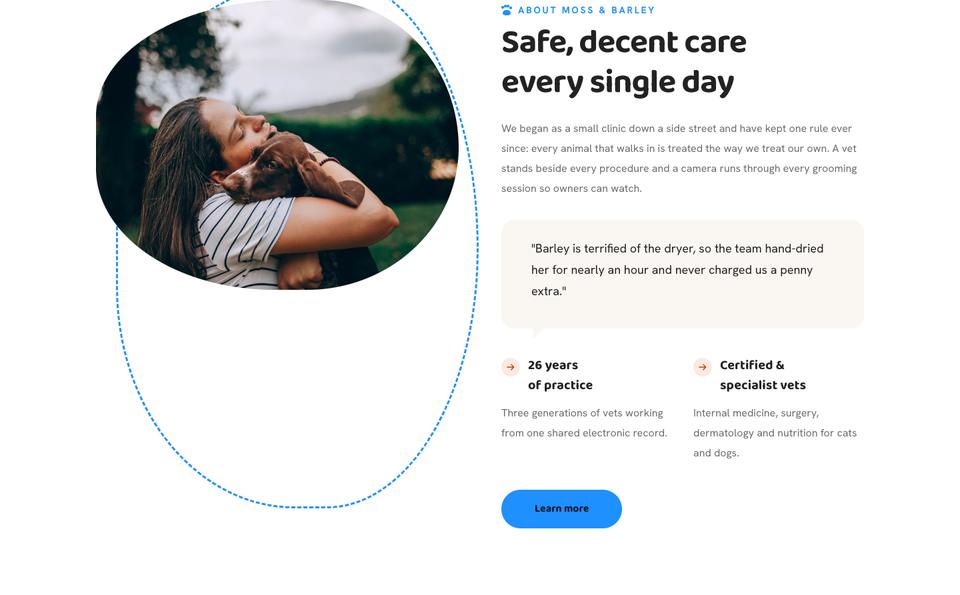 Pet Care template — About section