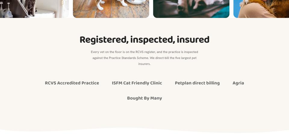 Pet Care template — Registered, inspected, insured section