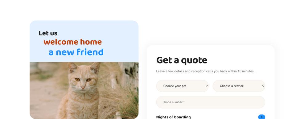 Pet Care template — Get a quote section