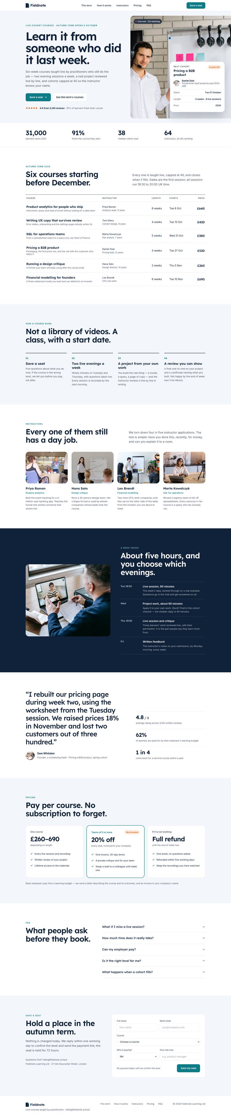 Learning Platform template, the whole page on desktop