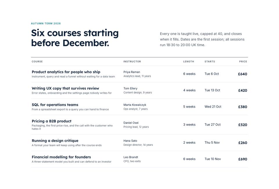 Learning Platform template — Courses section