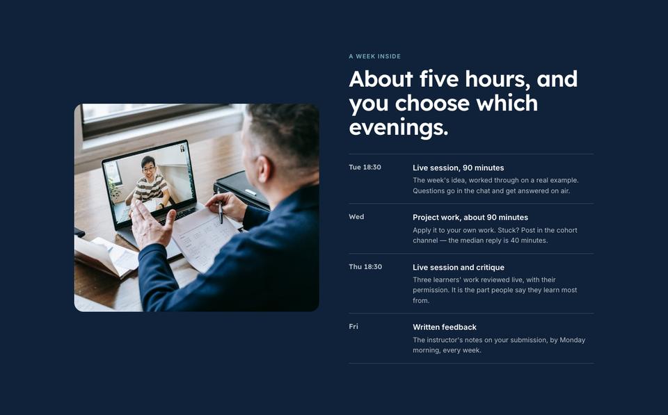 Learning Platform template — A week inside section