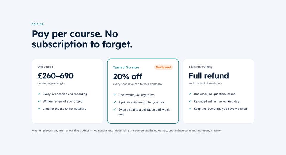 Learning Platform template — Pricing section