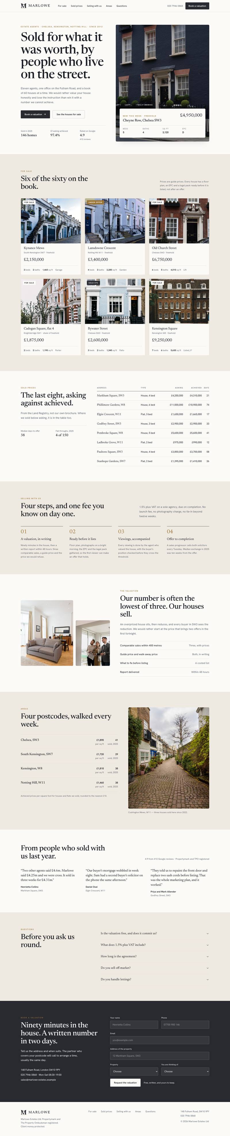 Estate Agency template, the whole page on desktop