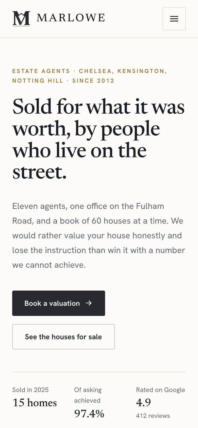 Estate Agency landing page template on a phone