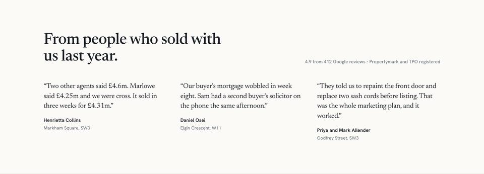 Estate Agency template — Reviews section