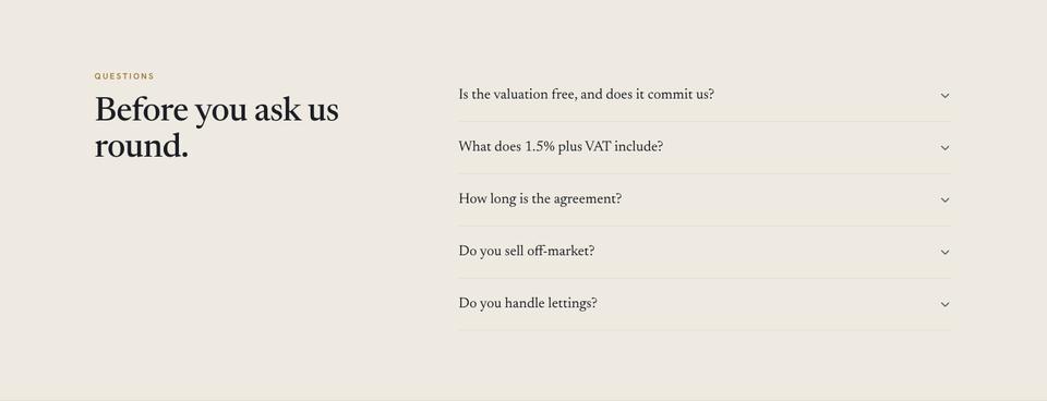 Estate Agency template — Questions section