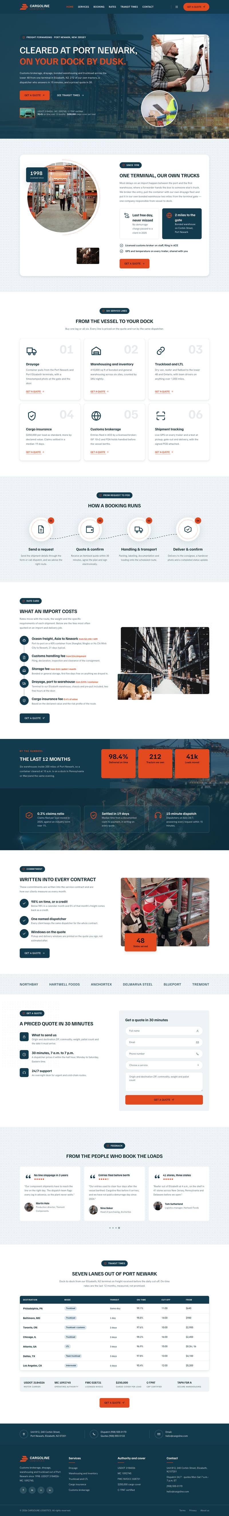 Logistics template, the whole page on desktop