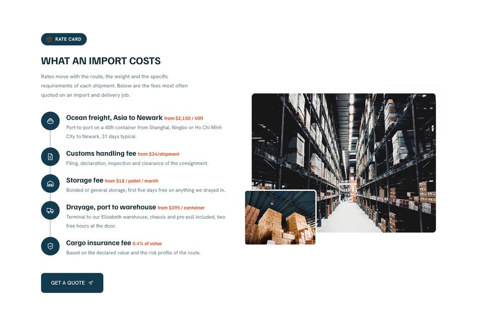 Logistics template — Rate card section
