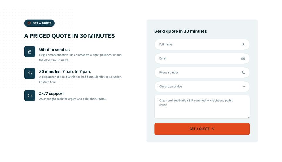 Logistics template — Get a quote section
