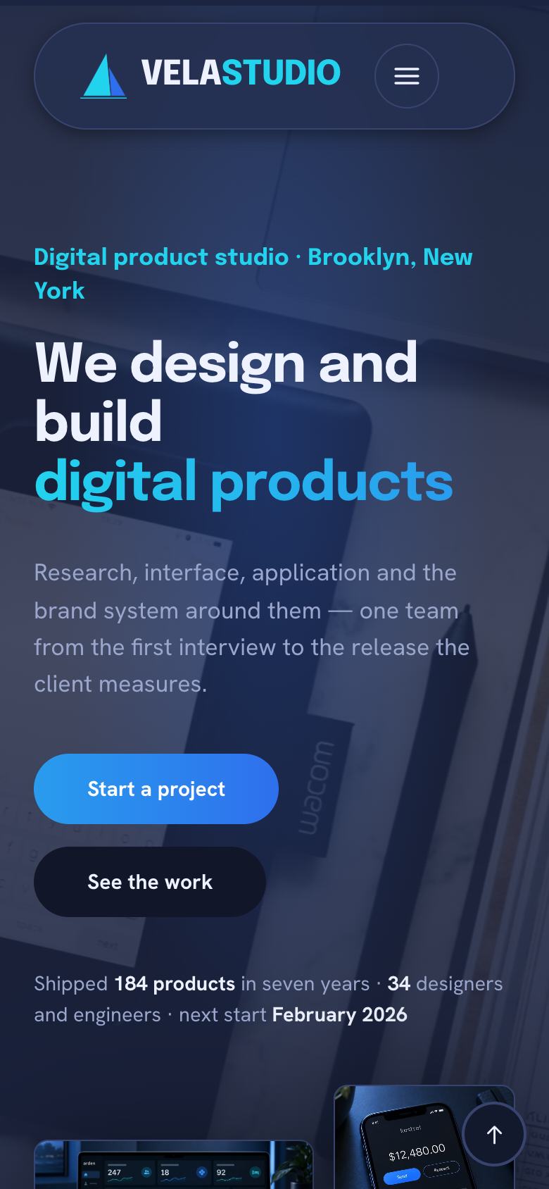 Digital Studio landing page template on a phone