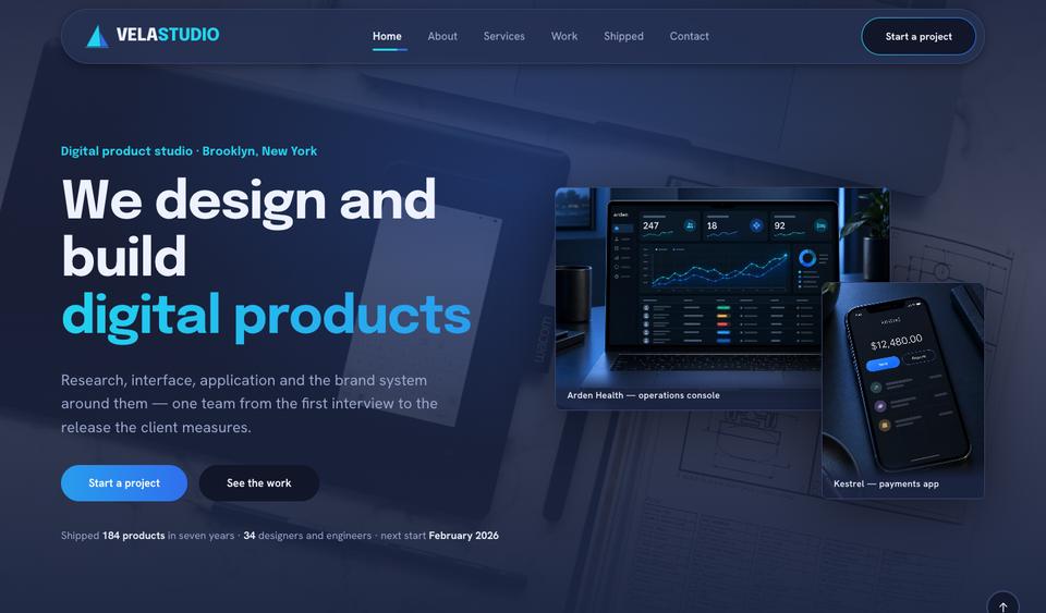 Digital Studio template — Hero section