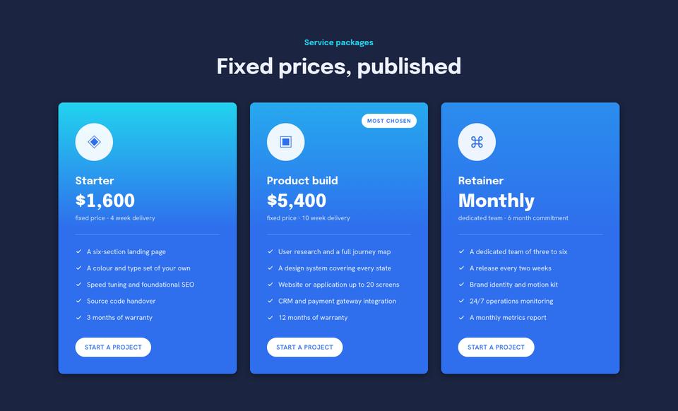 Digital Studio template — Pricing section