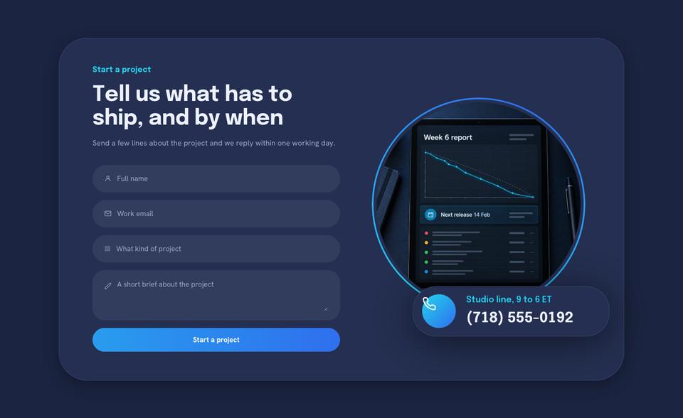 Digital Studio template — Start a project section
