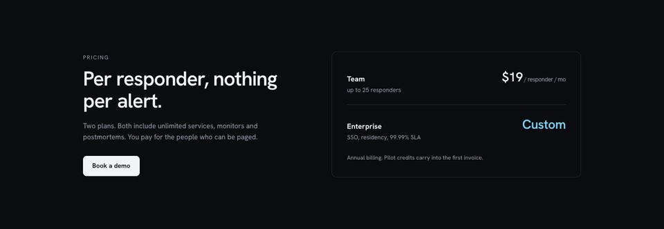 Developer Tool template — Pricing section