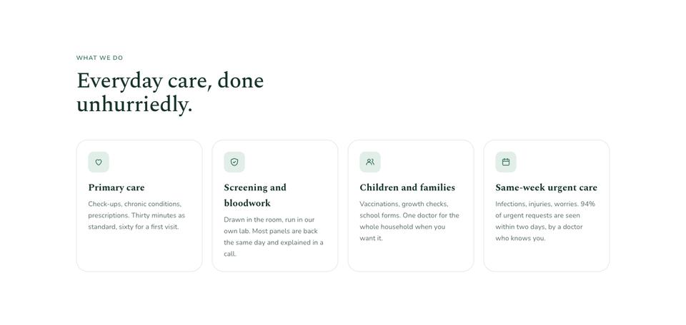Calm Clinic template — What we do section