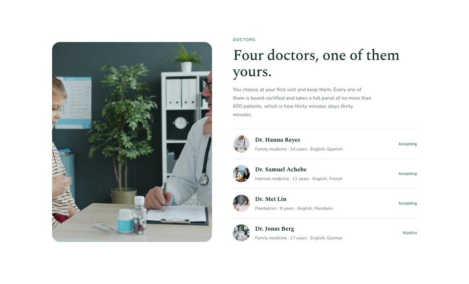 Calm Clinic template — Doctors section