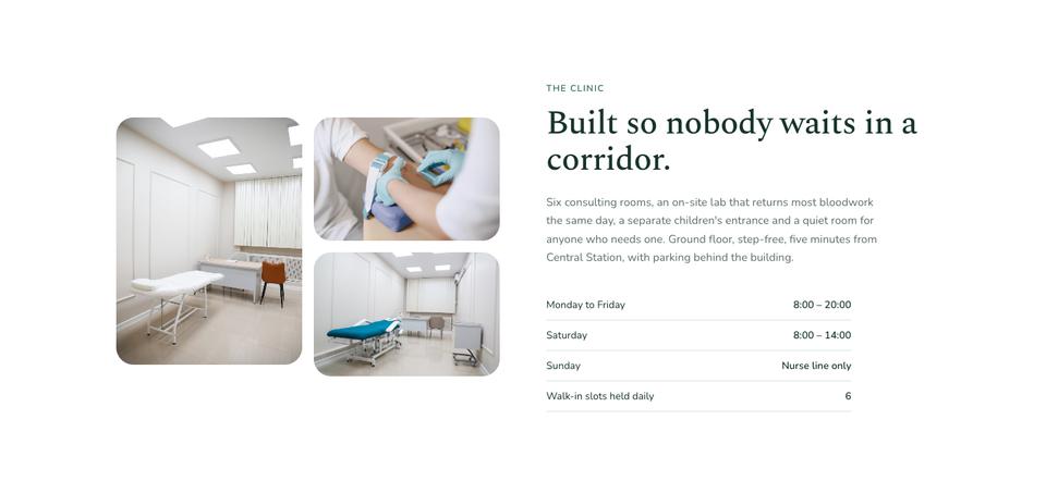 Calm Clinic template — The clinic section