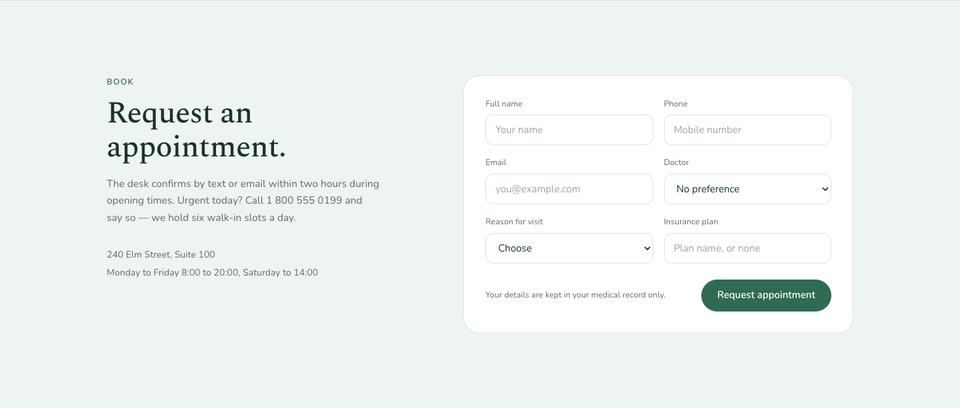 Calm Clinic template — Book section