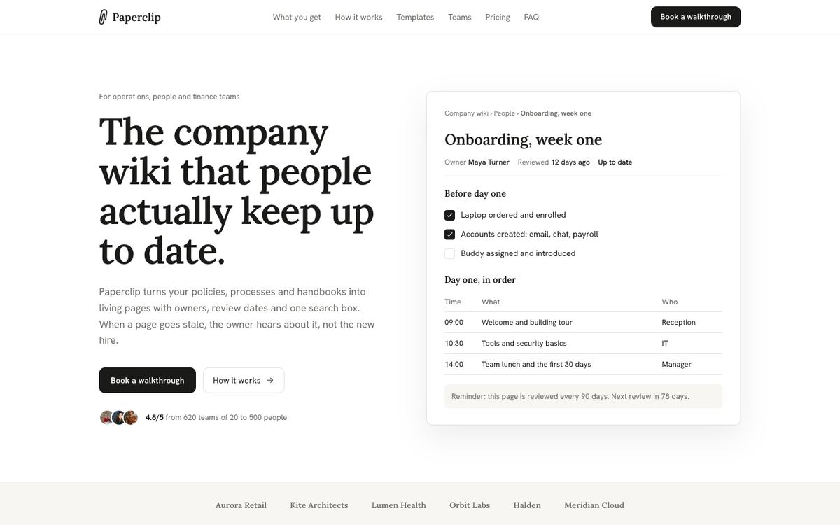 Workspace Document landing page template