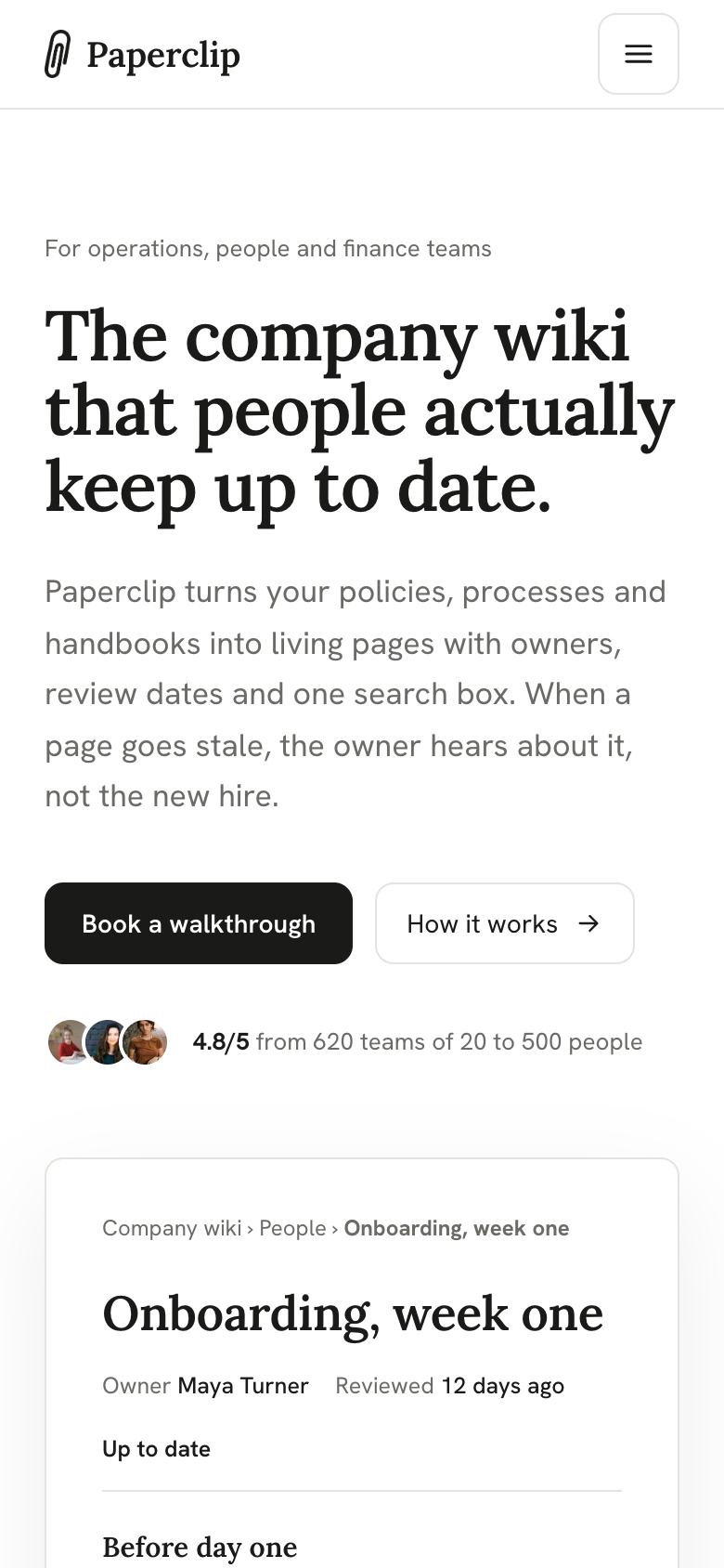 Workspace Document landing page template on a phone