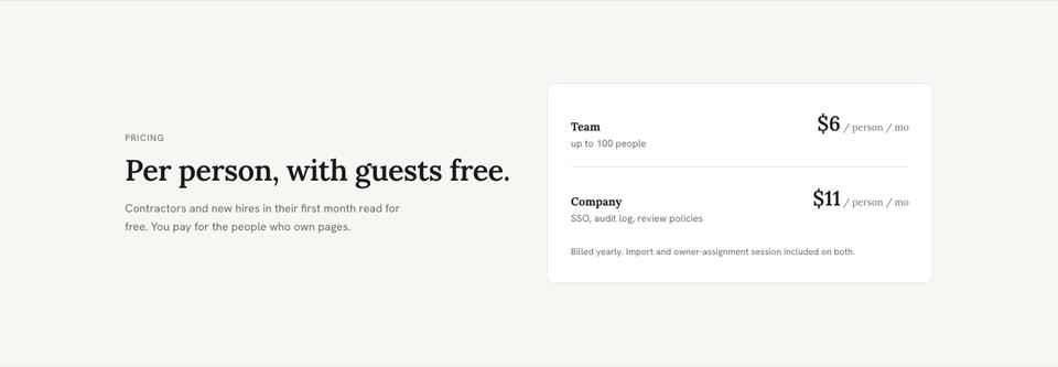 Workspace Document template — Pricing section