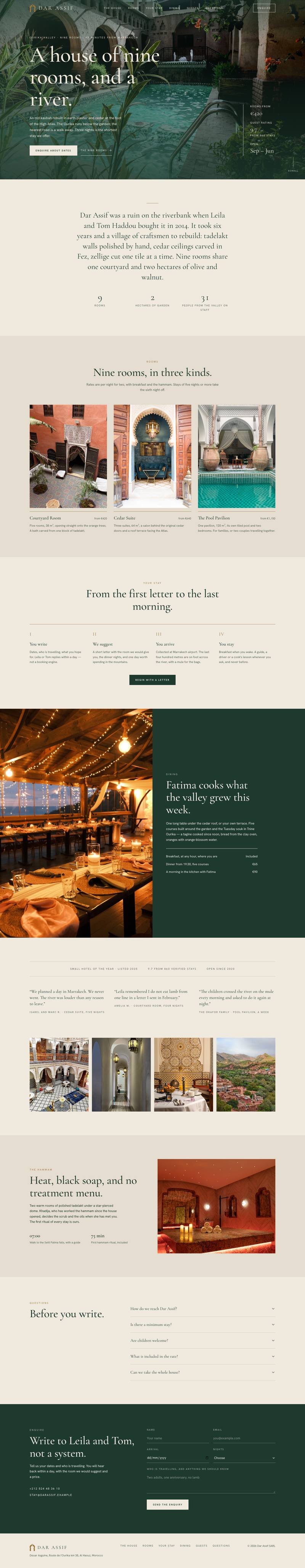Quiet Luxury Stay template, the whole page on desktop