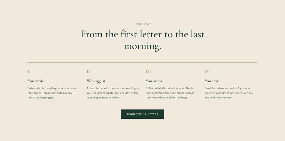 Quiet Luxury Stay template — Your stay section