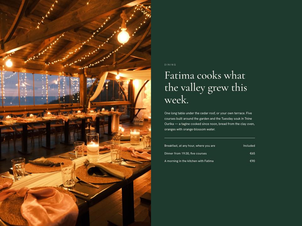 Quiet Luxury Stay template — Dining section