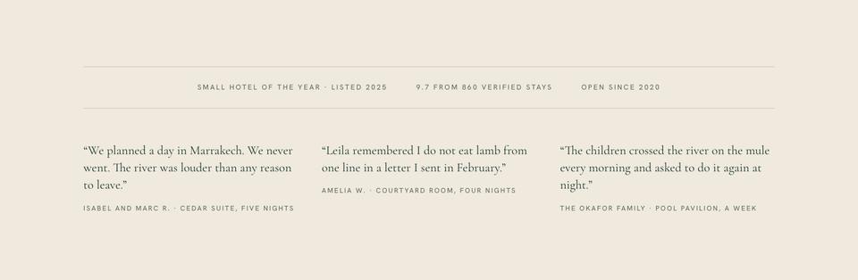 Quiet Luxury Stay template — Guests and recognition section