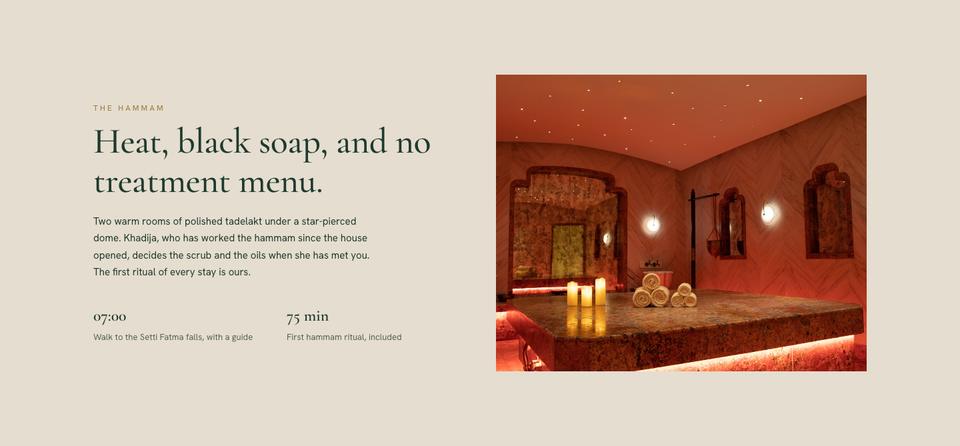Quiet Luxury Stay template — The hammam section