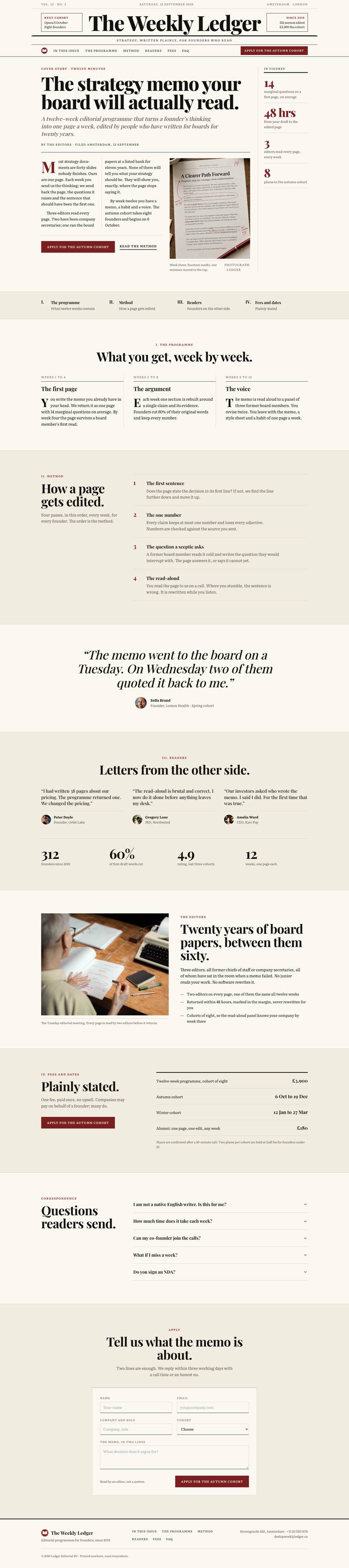 Broadsheet Editorial template, the whole page on desktop