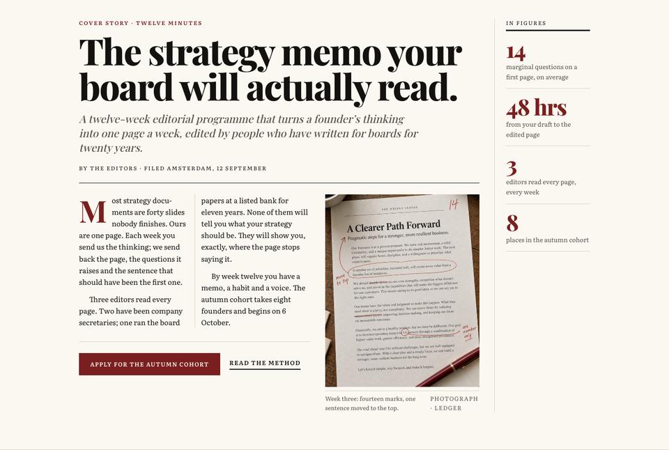 Broadsheet Editorial template — Cover story section