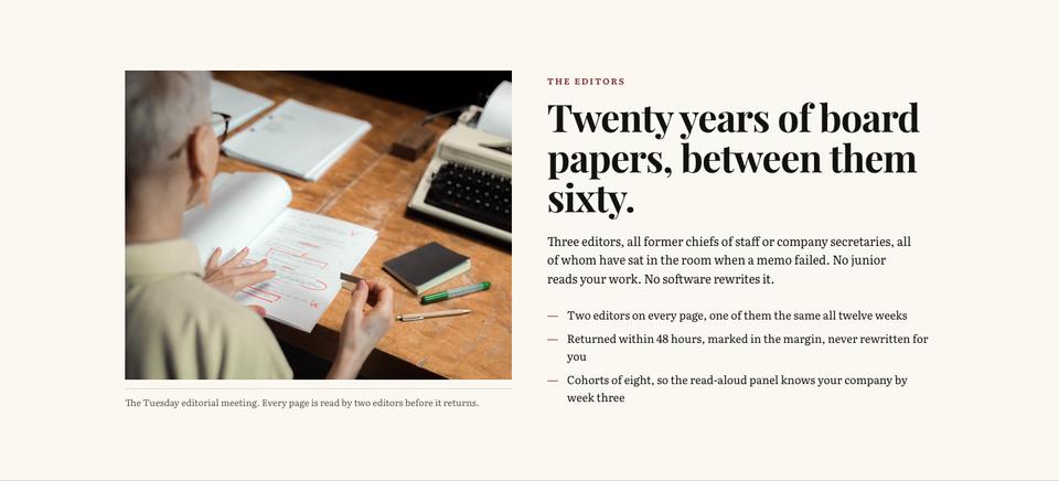 Broadsheet Editorial template — The editors section