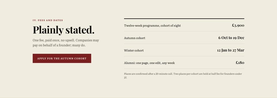 Broadsheet Editorial template — IV. Fees and dates section