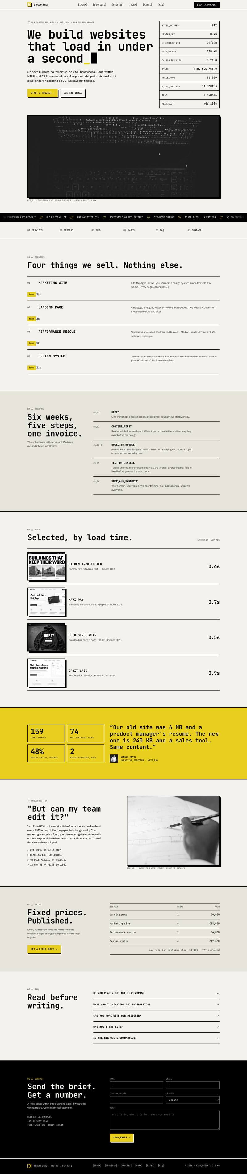 Raw Monospace template, the whole page on desktop