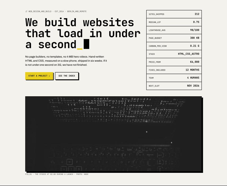 Raw Monospace template — Hero section