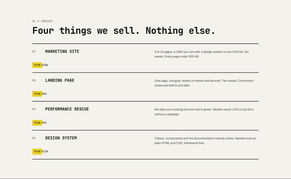 Raw Monospace template — 01 // services section