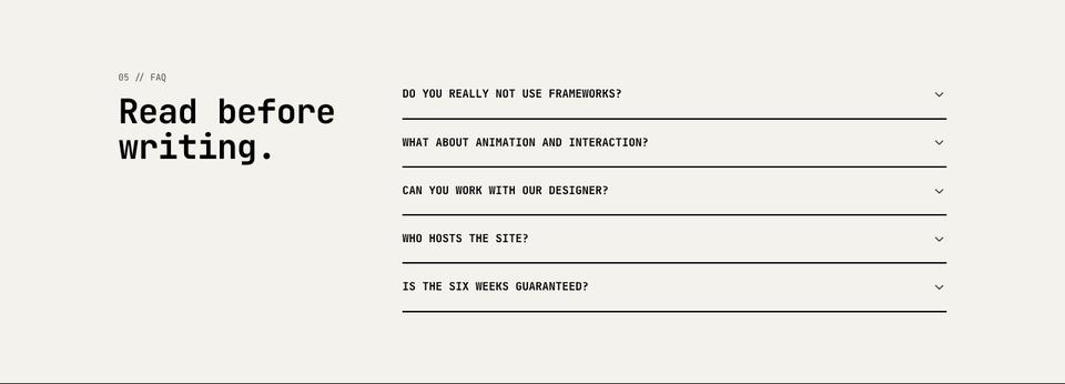 Raw Monospace template — 05 // faq section