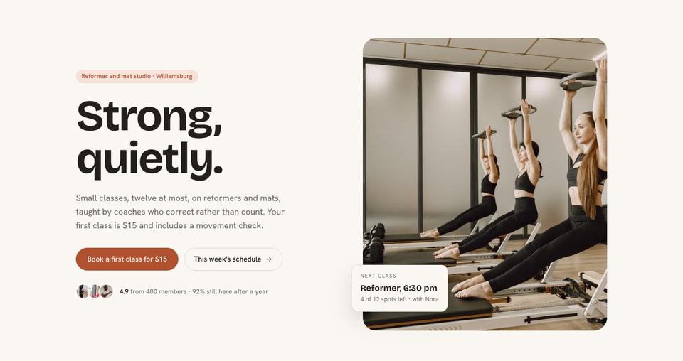 Boutique Studio template — Hero section