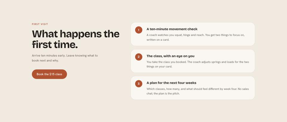 Boutique Studio template — First visit section