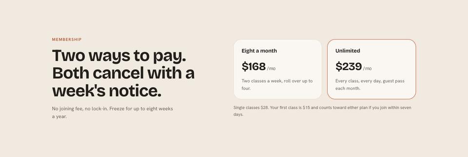 Boutique Studio template — Membership section