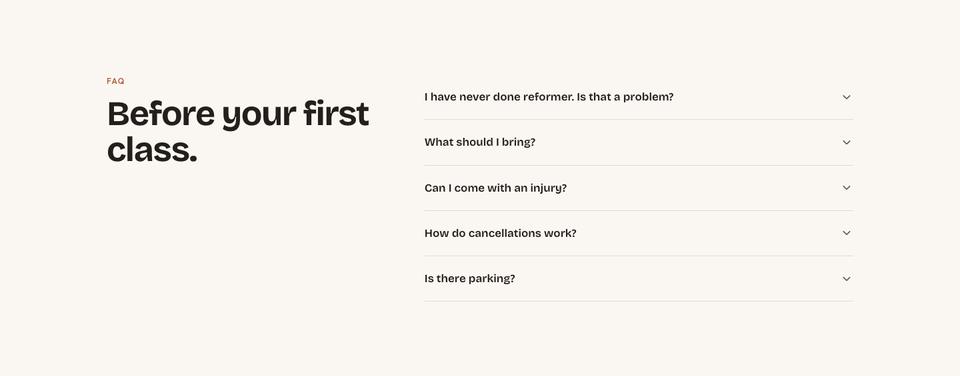 Boutique Studio template — Questions section