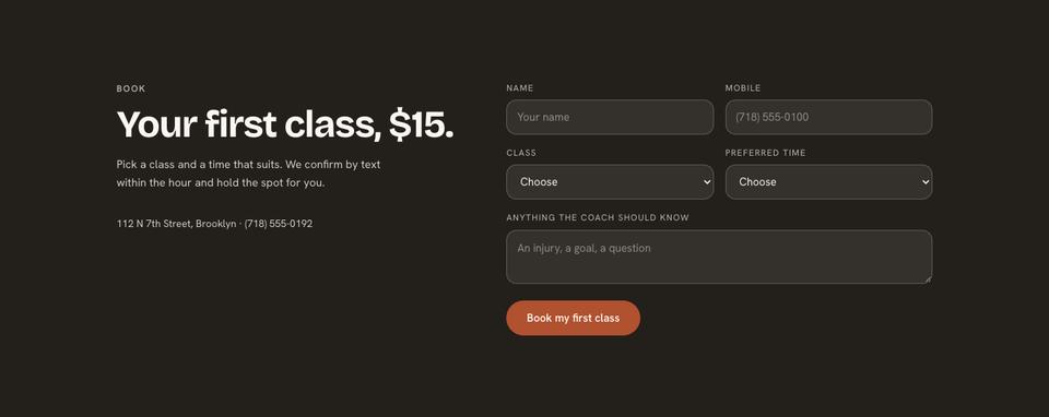 Boutique Studio template — Book section