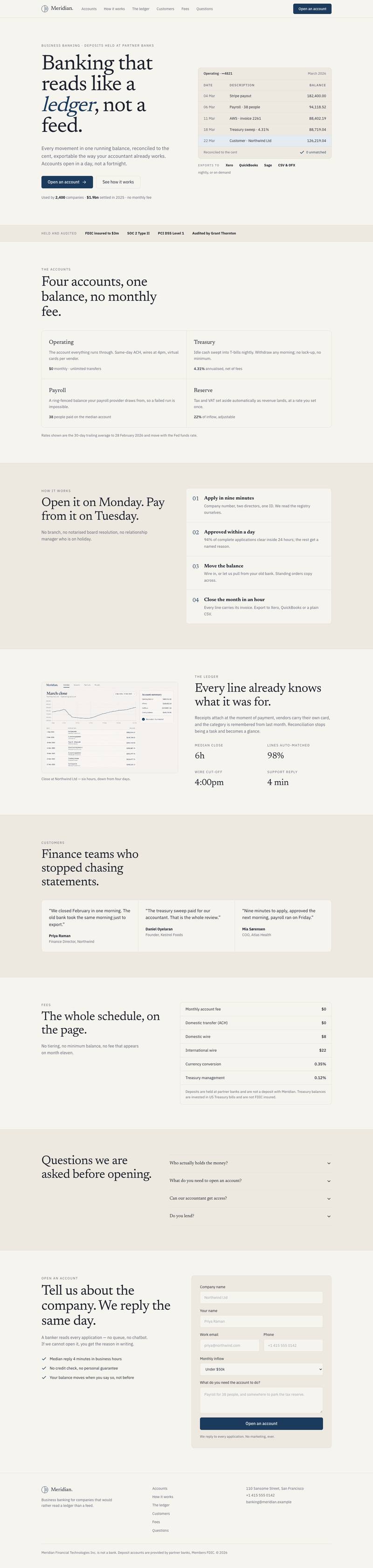 Quiet Ledger template, the whole page on desktop